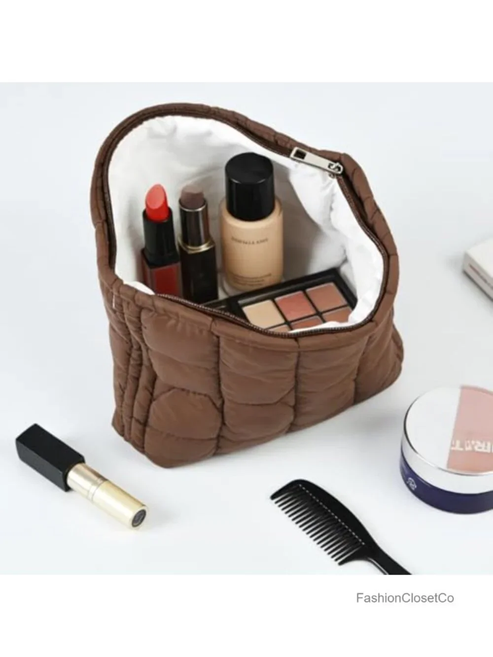 Quilted Puffy Makeup Bag Cosmetic Pouch Travel Toiletry Organizer Zipper